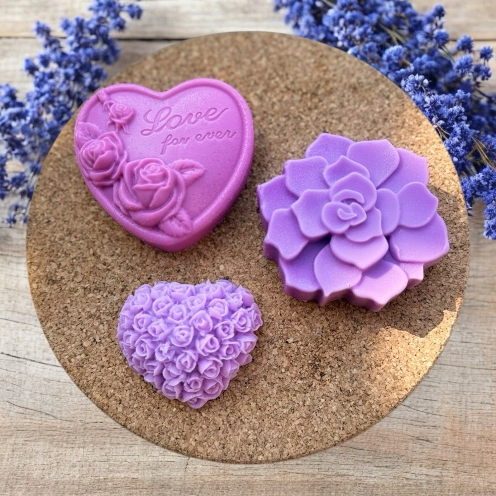 Purple Floral Heart Soap Set of 3